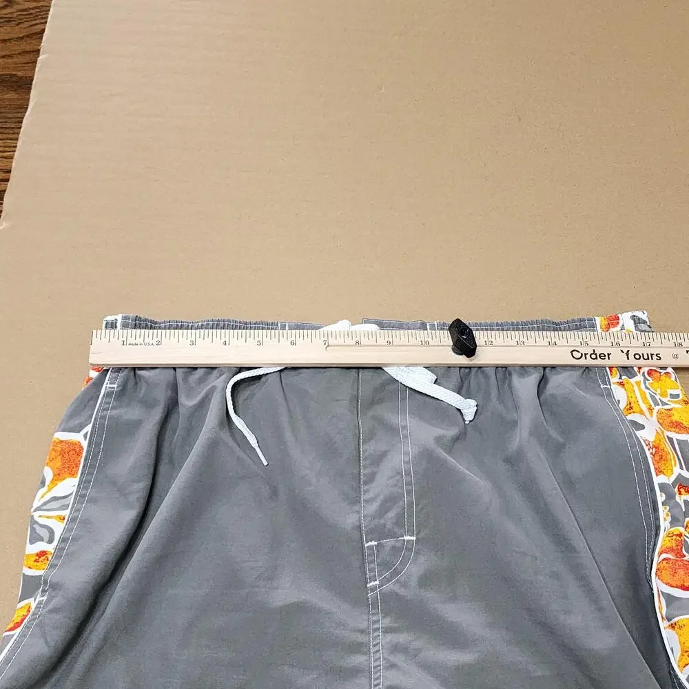 Op Swim Shorts Mens XL Gray Floral Hawaiian Lined Drawstring Pockets Summer
